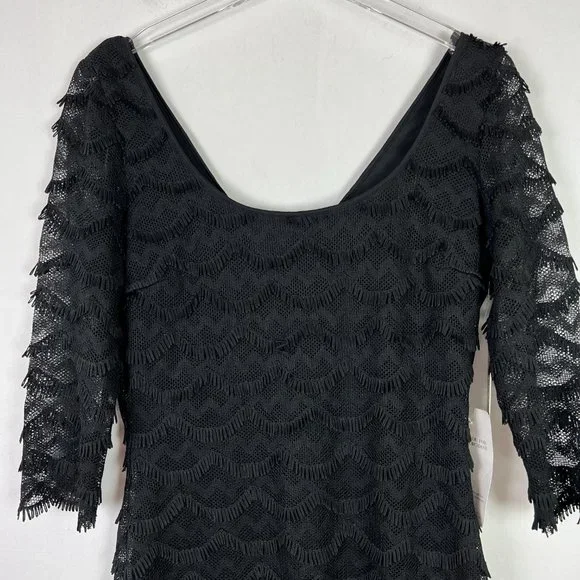 NWT Guess Black Kira Scalloped Eyelash Fringe Lace Dress LBD Size 10 NEW I991 - Picture 3 of 11